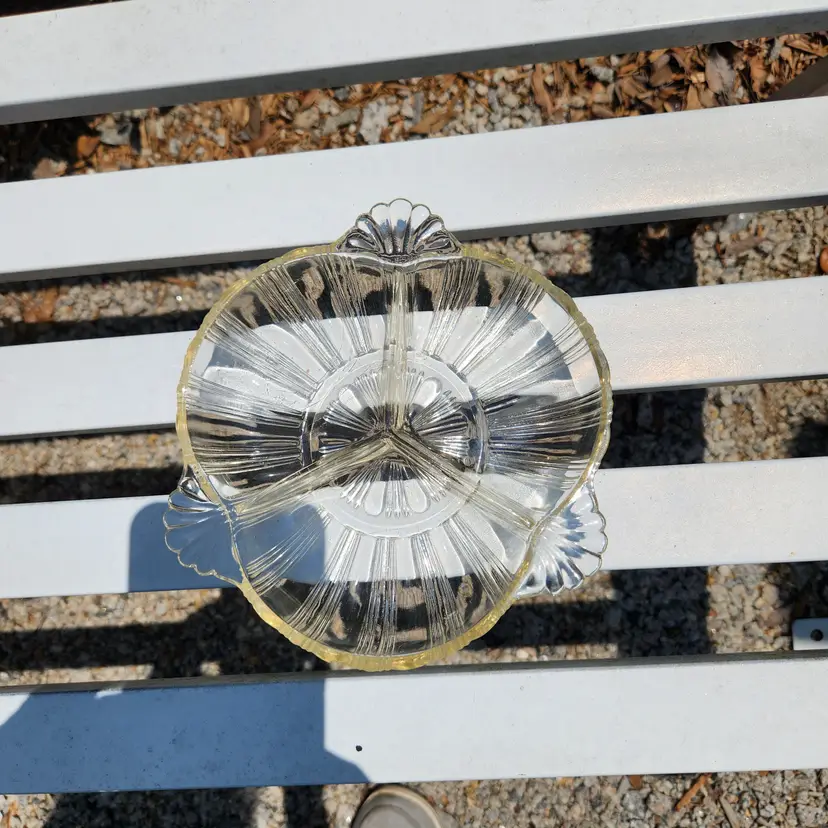 Hazel Atlas 3 part divided relish dish- 1930's-1940's- 7"