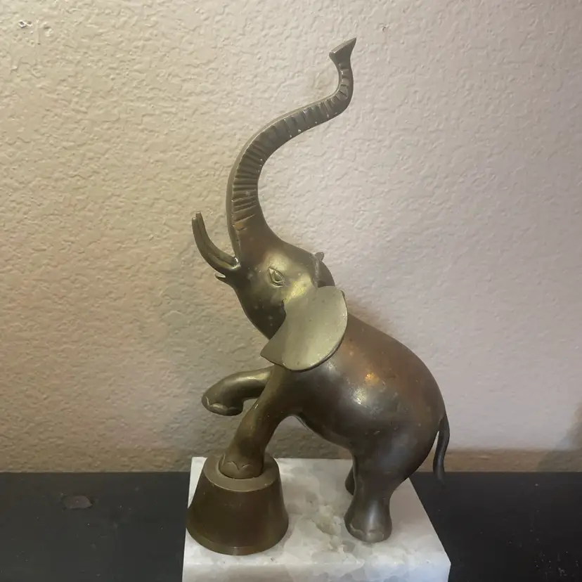 Solid Brass 10” Tall Trunk Up Circus Elephant Sculpture