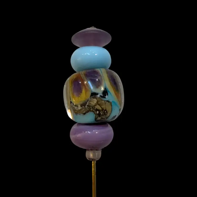 Purple And blue Hat Pin 6” Gold Pin With Glass Beads