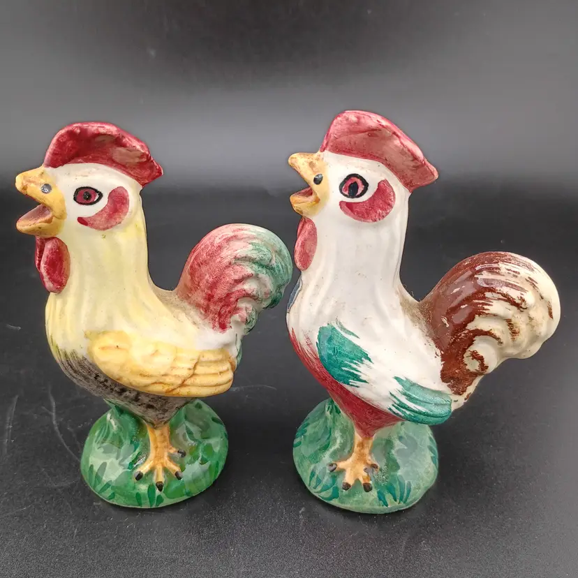 Italian ceramic rooster salt and pepper shakers