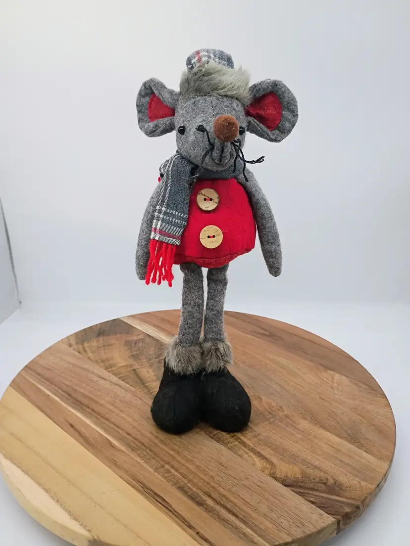 Winter Christmas Felt Mouse Doll  Figurine Holiday Decor with Hat Sweater& Boots.