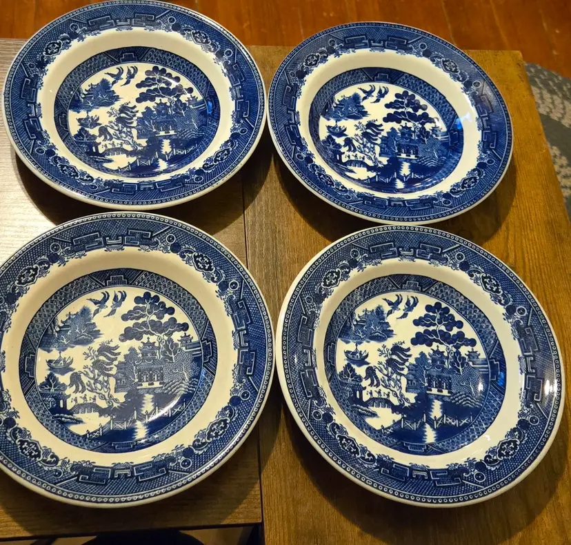 Antique Blue Willow 8 " Soup Bowls Set of 4
