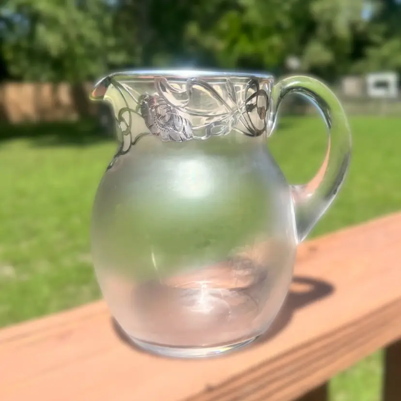 Art Nouveau Sterling Silver Overlay Glass Pitcher