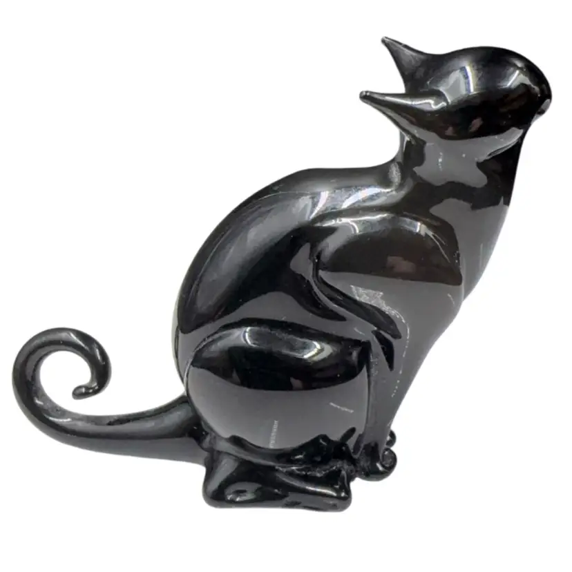 Italian Hand Blown Black Cat With Signature Bruno