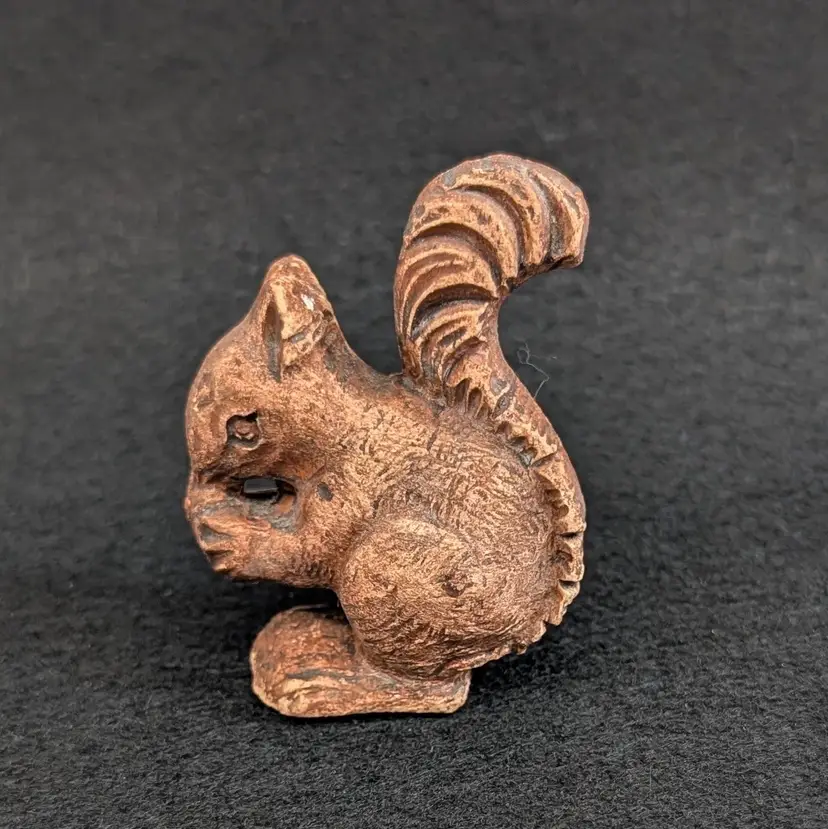 Vintage Miniature Squirrel Figurine with Nut Molded Wood Composite 2-1/8"