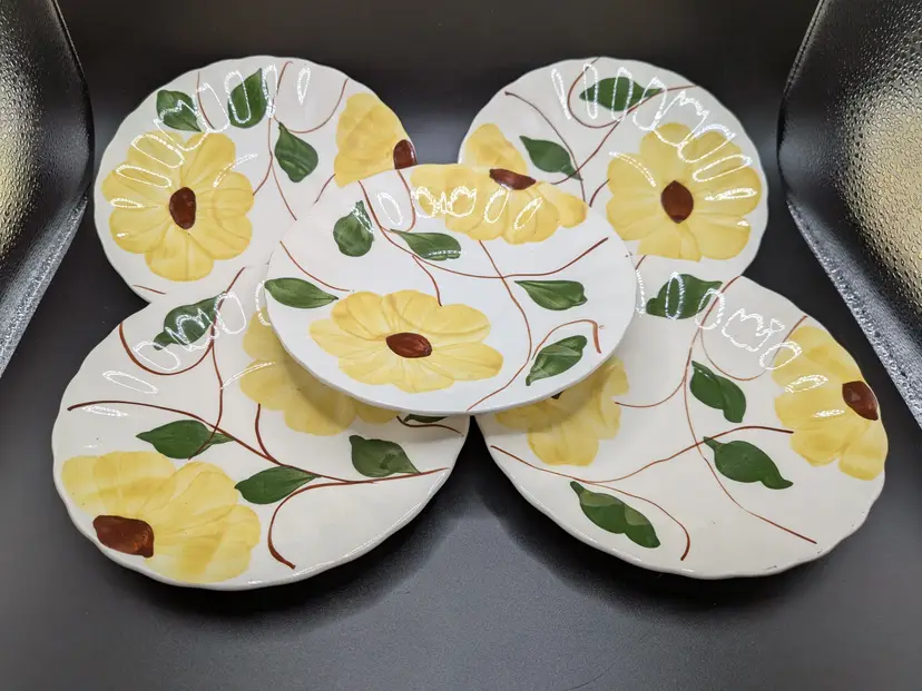 Blue Ridge Southern Potteries Set of 5 Bread Butter Plates Yellow Floral "Ridge Daisy" Pattern