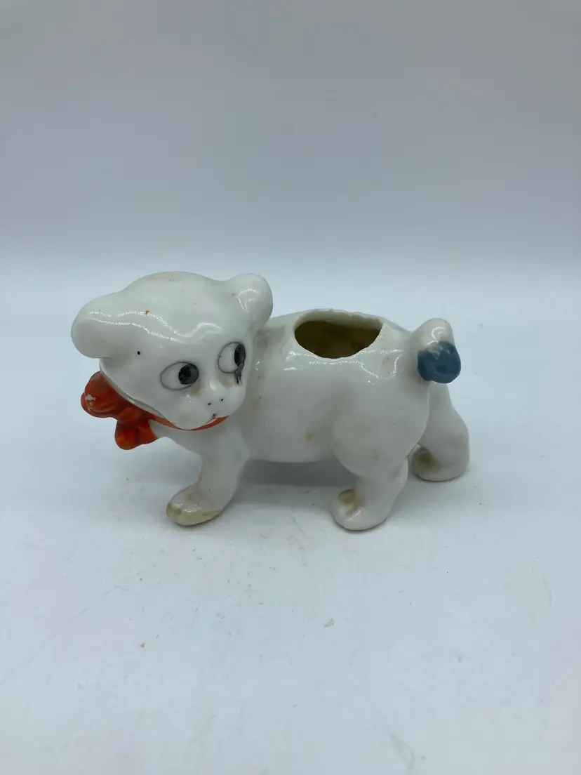 Vintage Ceramic 4” Dog Puppy Figural Toothpick Holder-Japan 1936