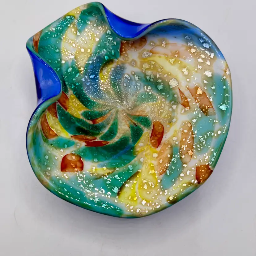 Vintage AVeM Murano Glass Bizantino Tutti Fruitti Bowl Silver Flecks MCM Italy