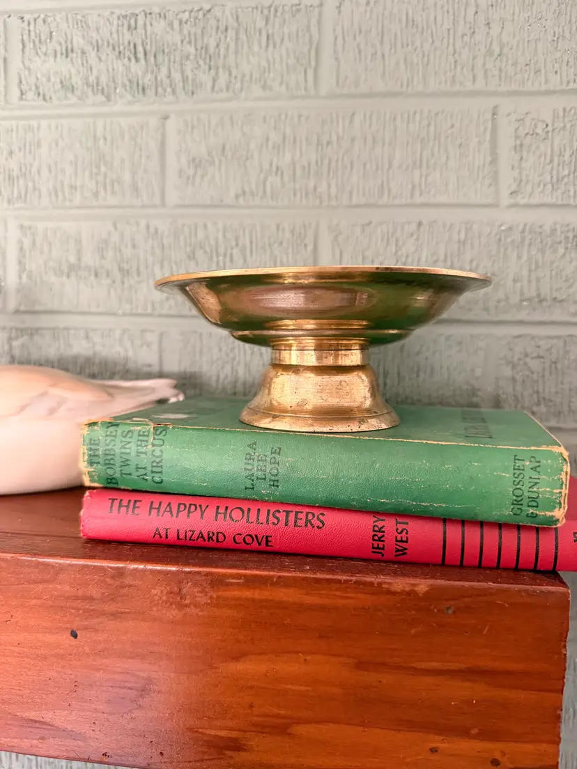 Vintage Solid Brass Engraved Pedestal Bowl | Hand Engraved India Brass Tazza | Brass Candy Dish | Boho Decor | Floral Brass Centerpiece