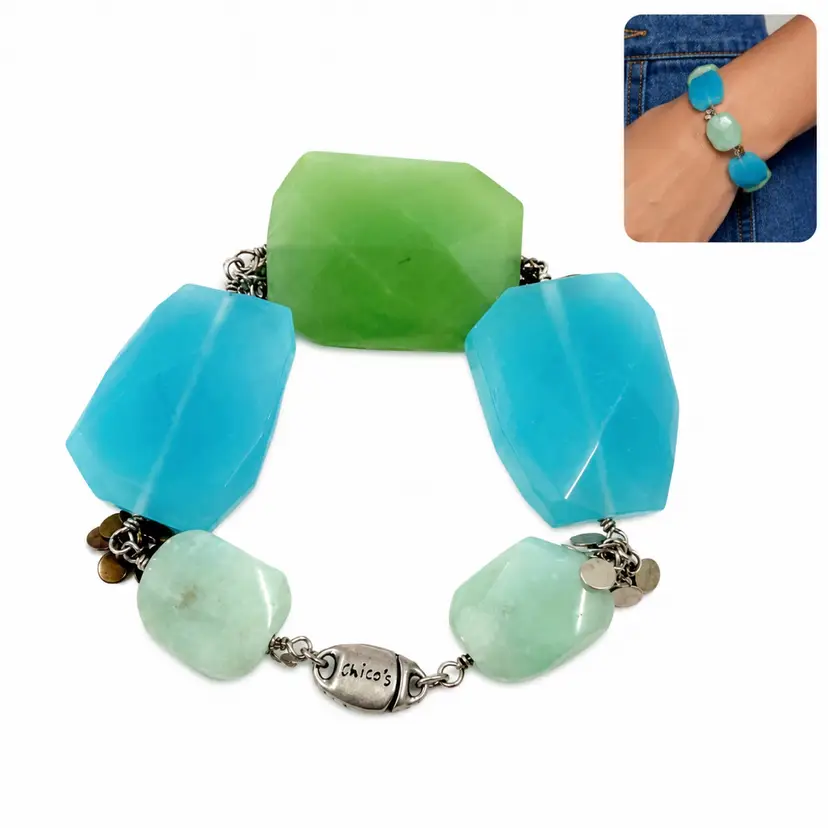 Chicos Turquoise Blue Statement Chunky Bracelet Magnet Closure