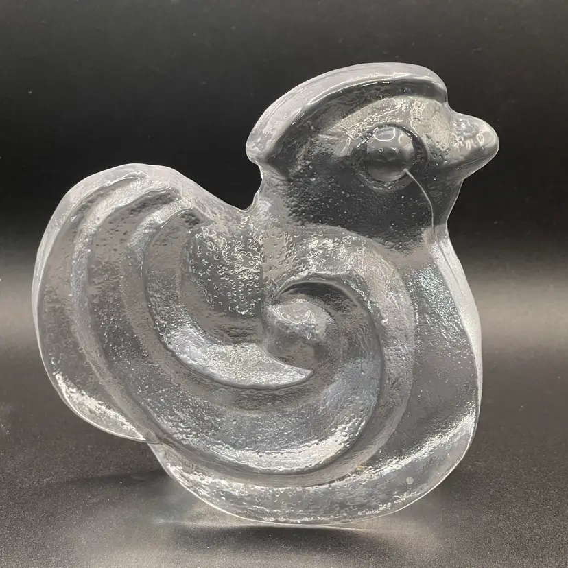 Vintage Signed Lars Hellsten Swedish Crystal Chicken Paperweight