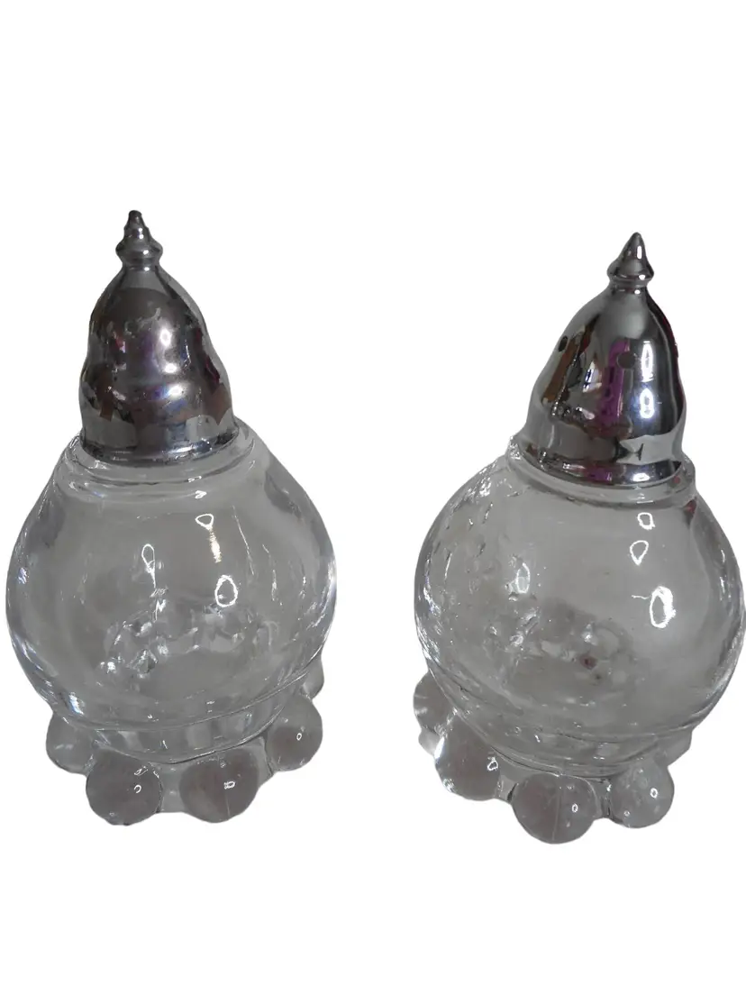 Vintage Imperial Glass Candlewick Salt & Pepper Shakers Clear Silver Estate
