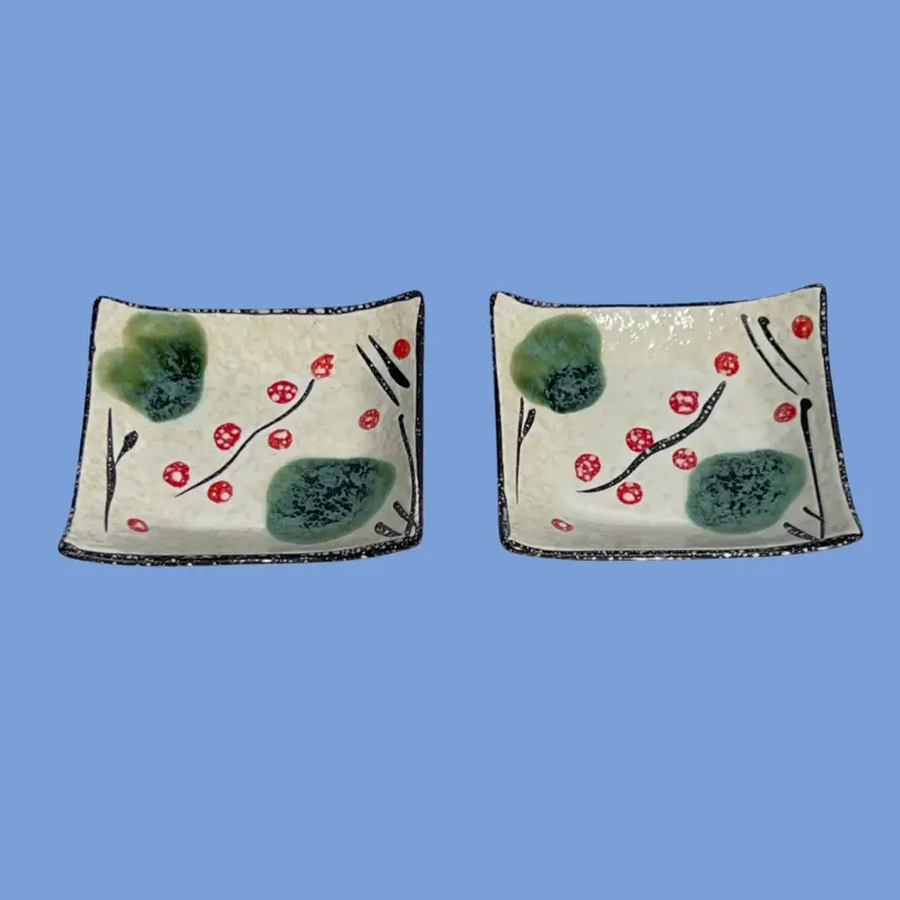 #319- Trinket Dish Pair Enamel on Clay Sauce Dip Condiment Bowl