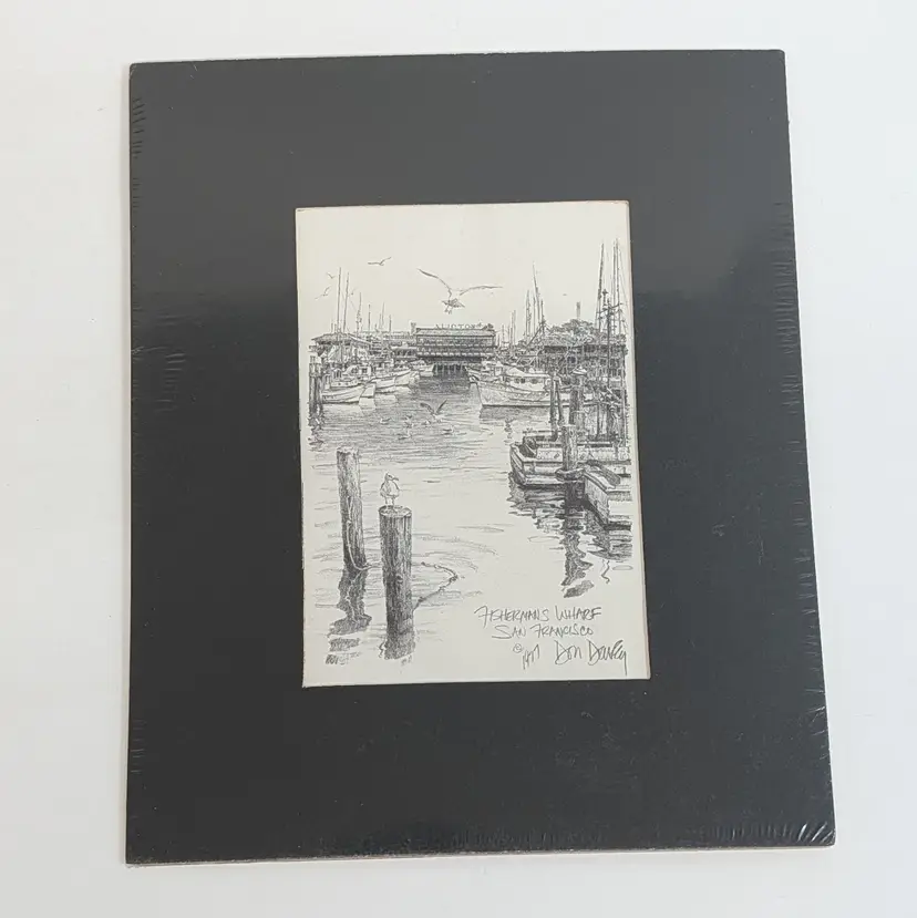 Vintage 1977 Don Davey Signed Art Print Fisherman's Warf San Francisco CA Matted
