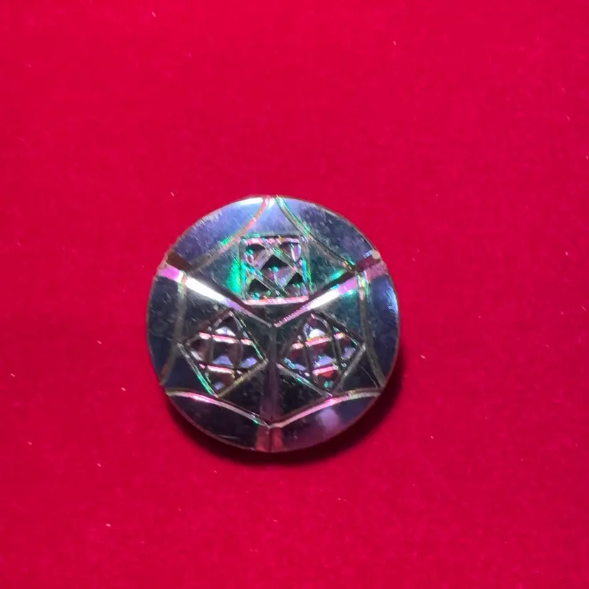 Czechoslovakian Iridescent Button 1” Antique On White Glass