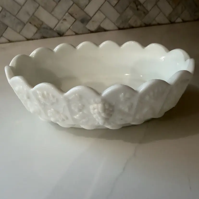 Westmoreland milk glass paneled grape dish.