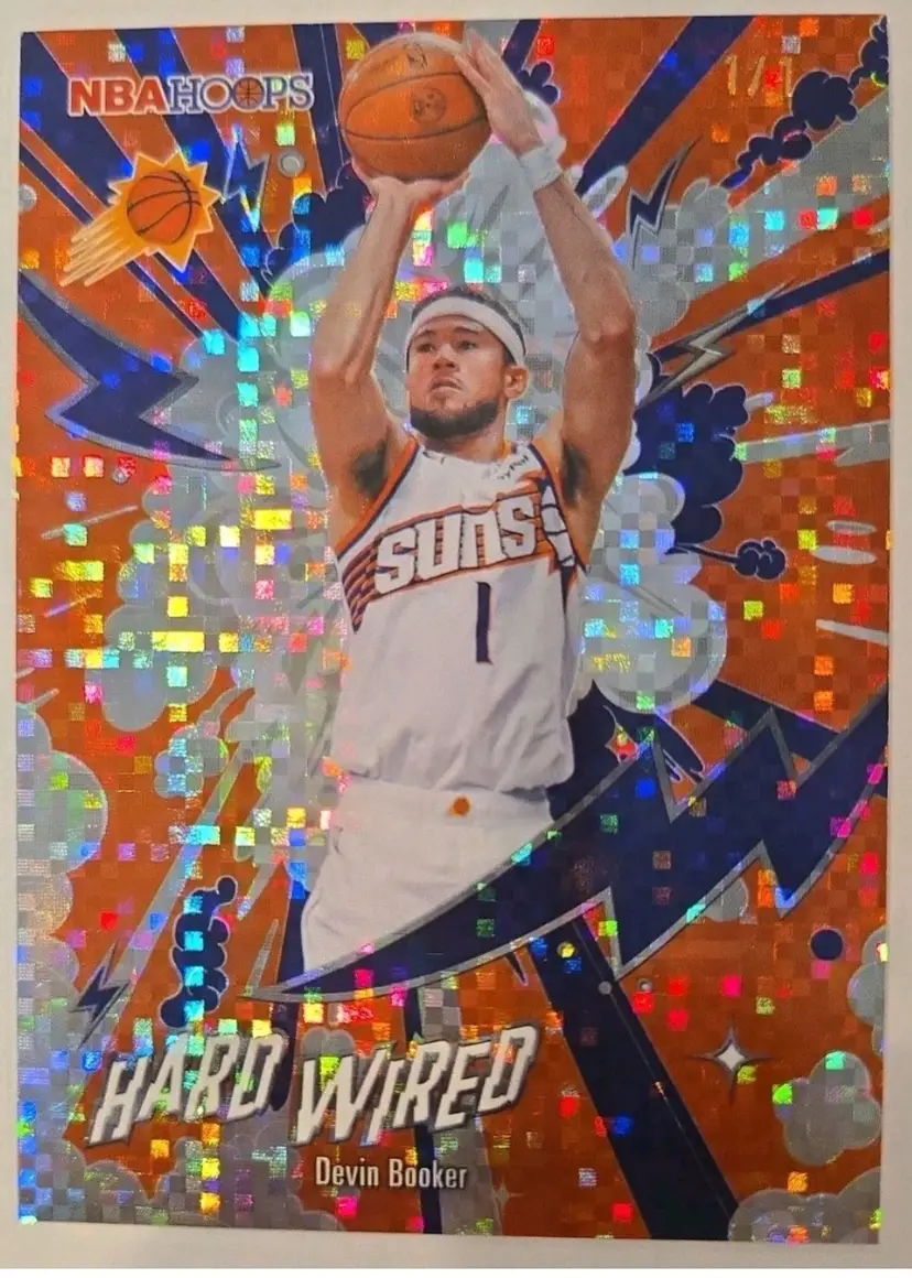 2025-26 NBA Hoops Hard Wired Devin Booker 1/1 Light Burst Platinum SSP Suns