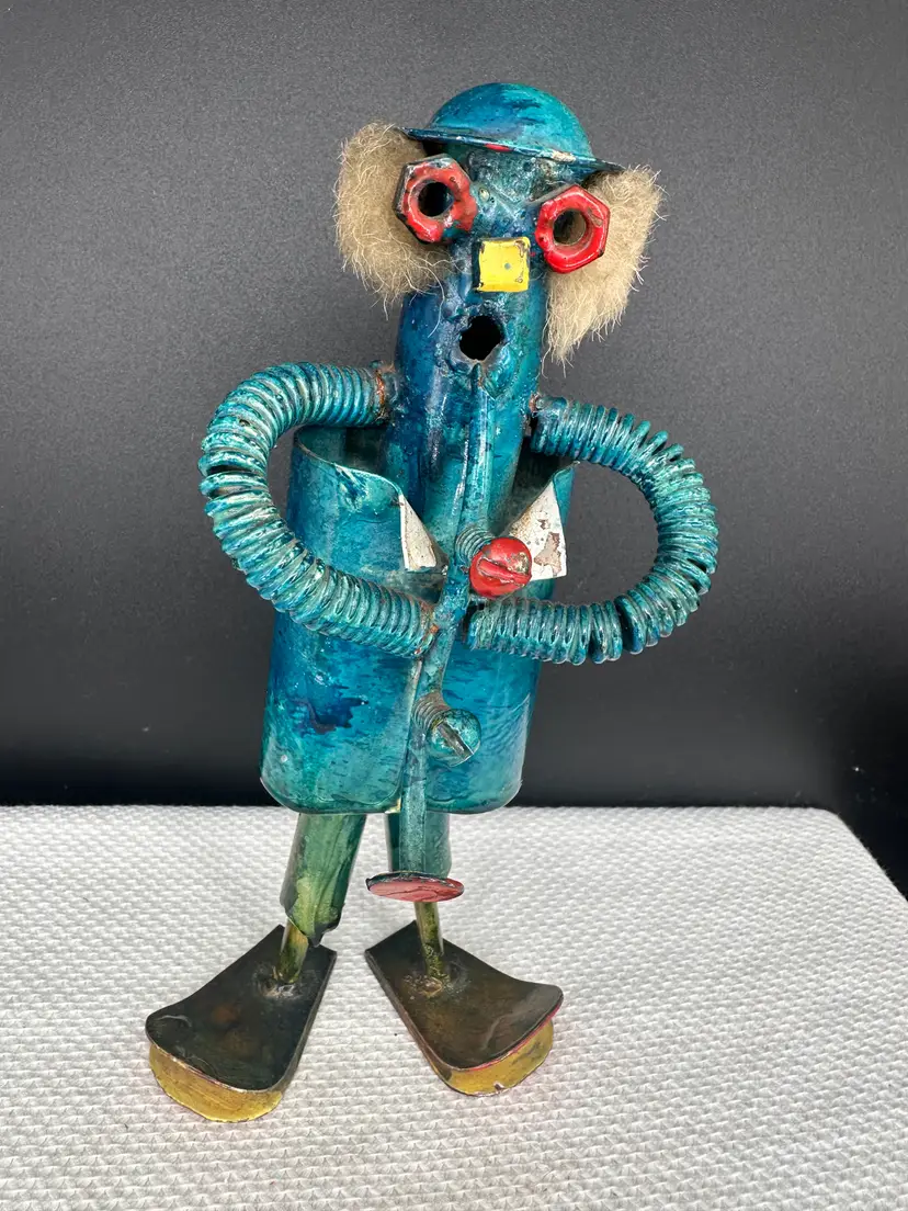 Vintage Spanish Brutalist Welded Scrap Metal Clarinetist