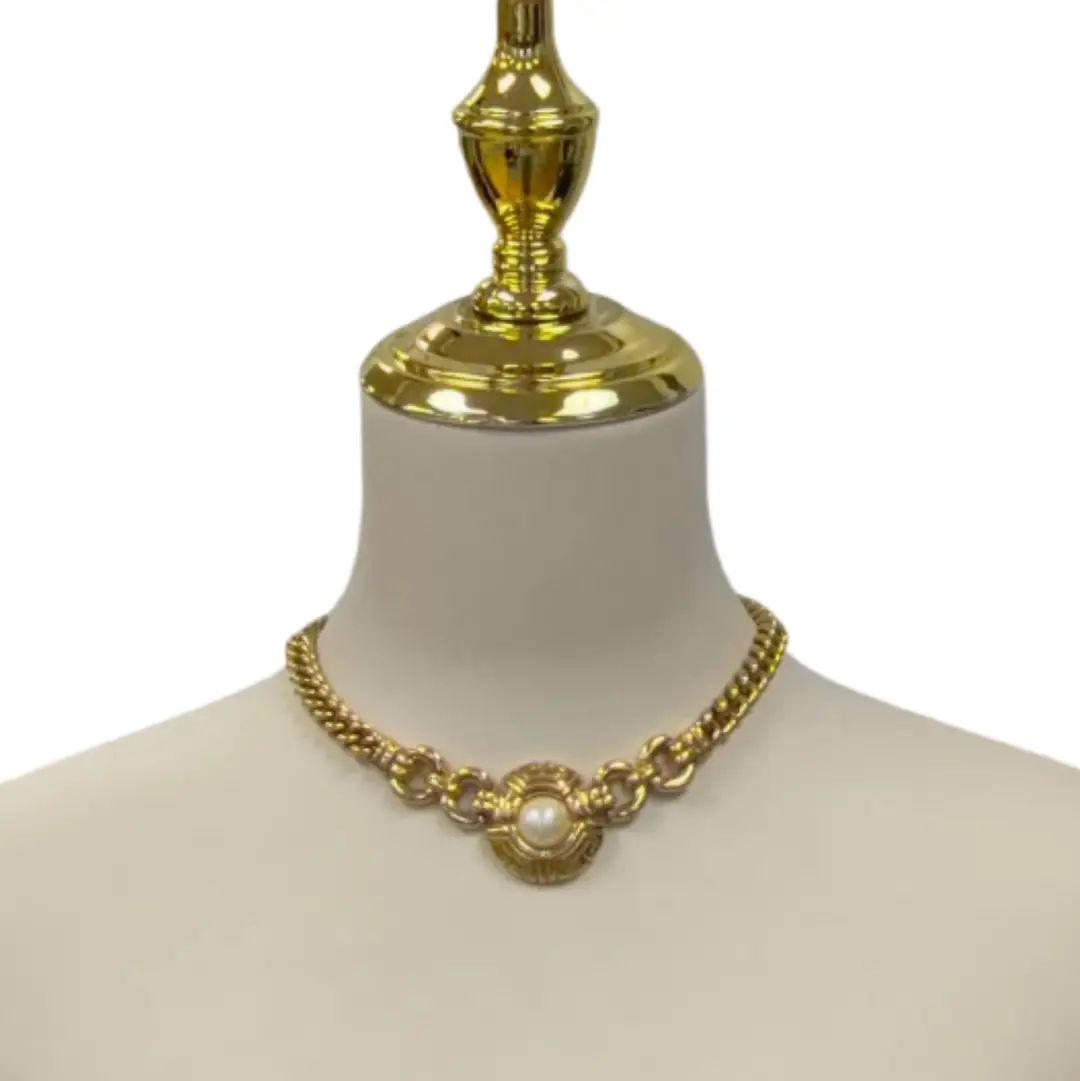 Givenchy Pearl Medallion Gold-Tone Greek Key Necklace