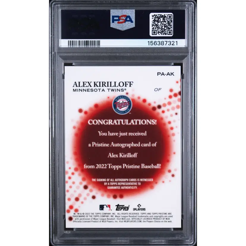 2022 Topps Pristine Auto Alex Kirilloff #PA-AK PSA 10 GEM MT
