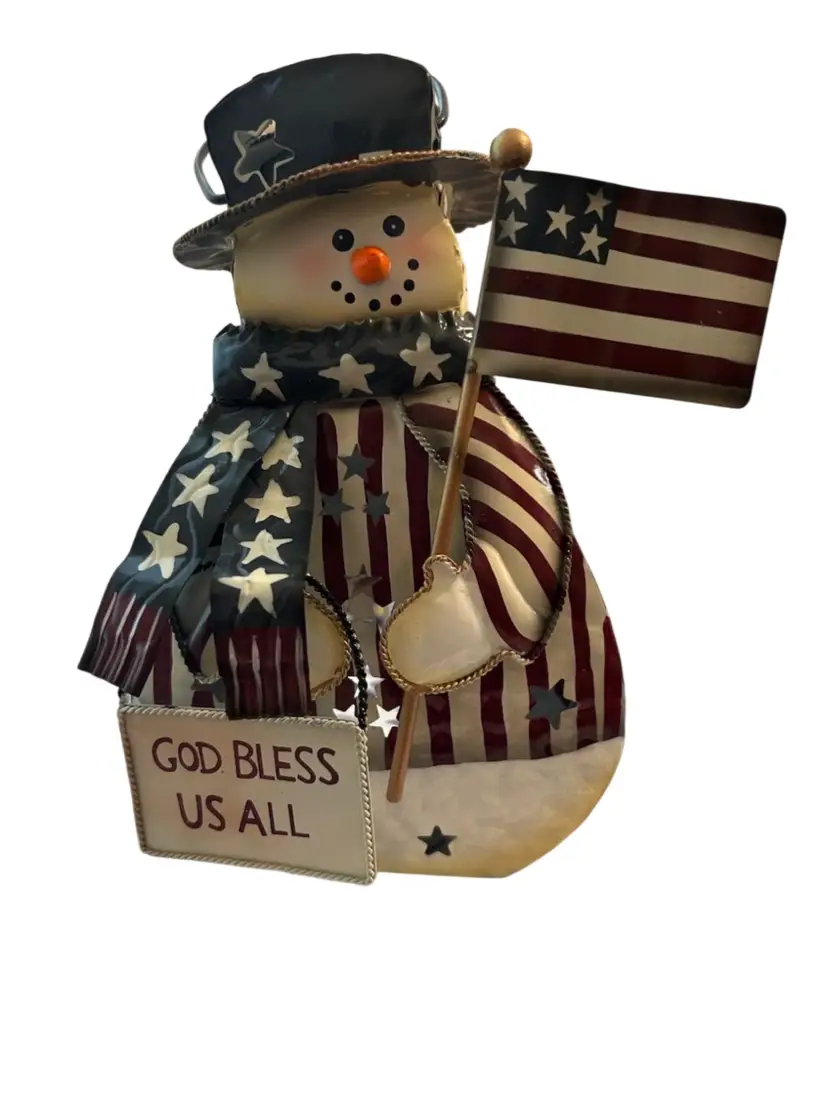 #06 - Home Interiors Patriotic Snowman Metal Tealight Lantern – New 9”H x 6”W