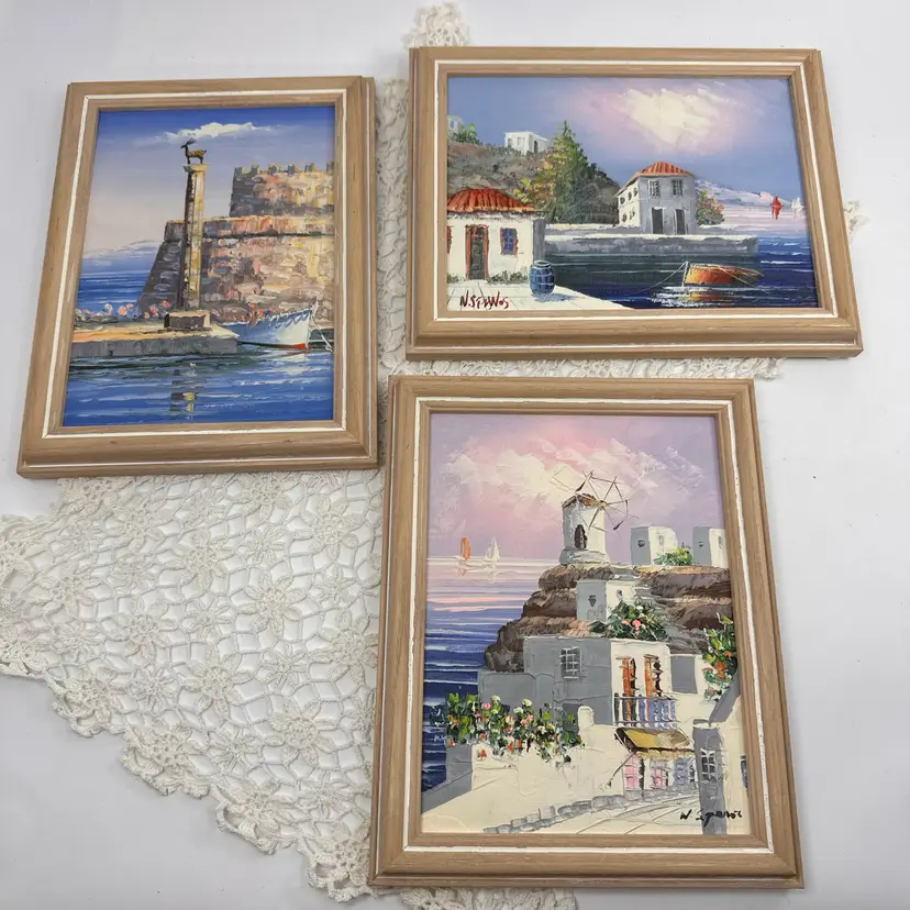 Choice/1 Vtg Original Mediterranean Greek Seascape Framed Oil Paintings Signed