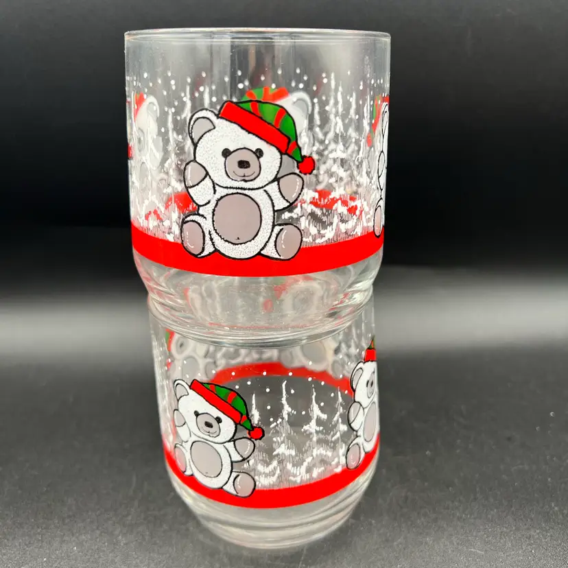 Set Of 2 VTG Christmas Drinking Glasses Lowball Holiday Bar Country Bear Libbey