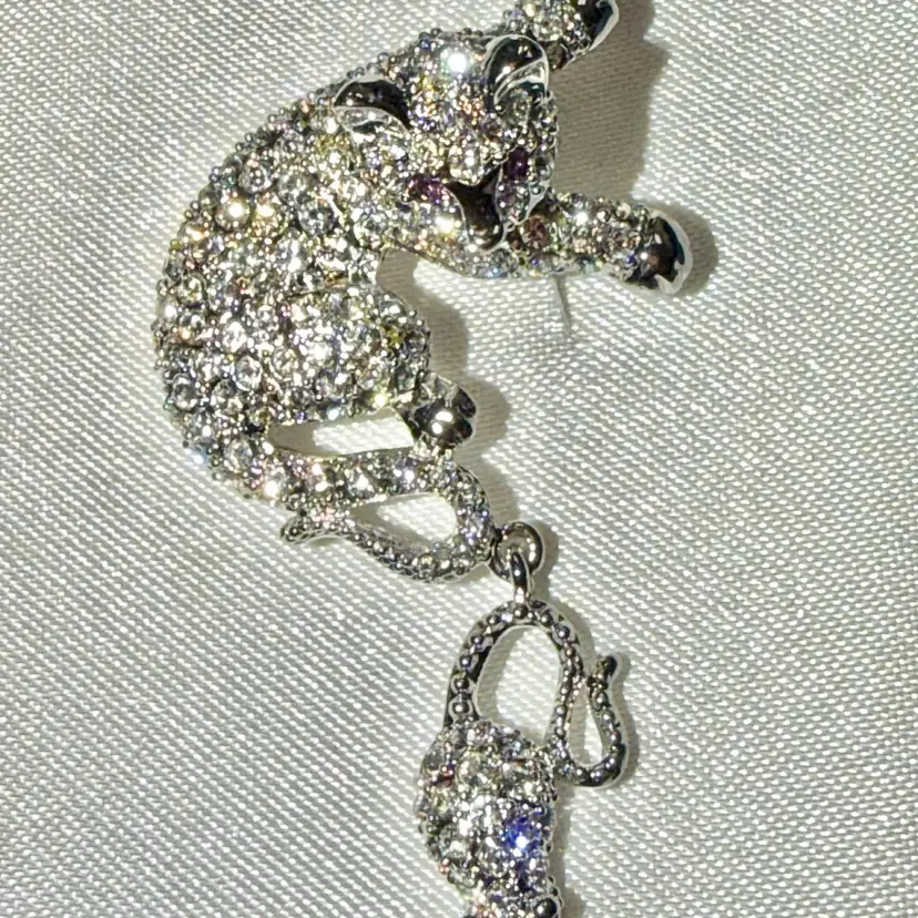 Tara Vanessa Bejeweled Cat and Mouse Brooch