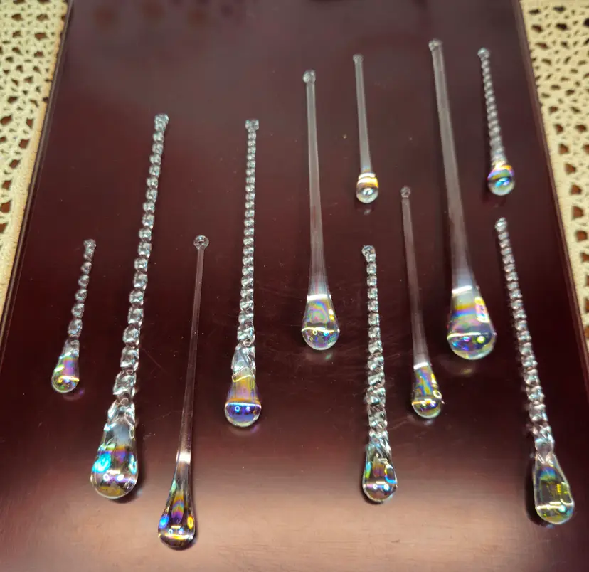 Set of 11 Various Size Crystal Teardrop & Twisted Icicle Christmas Tree Ornament