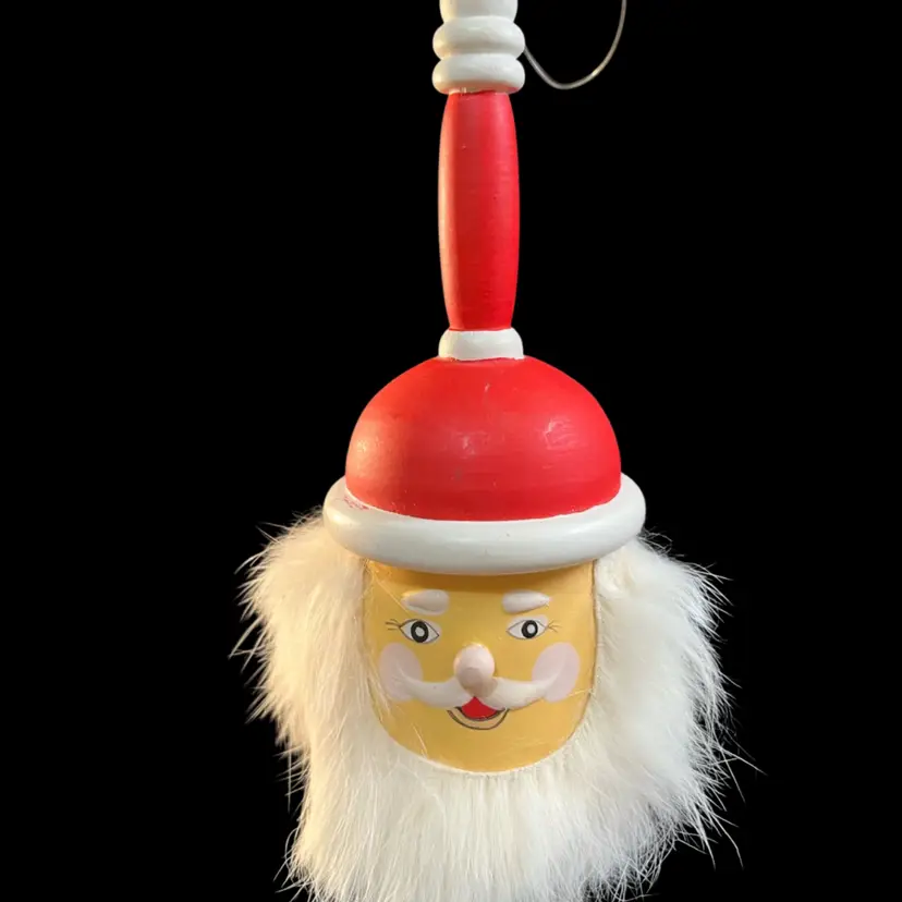 Vintage Department 56 Wooden Santa Claus Christmas Tree Ornament and Bell