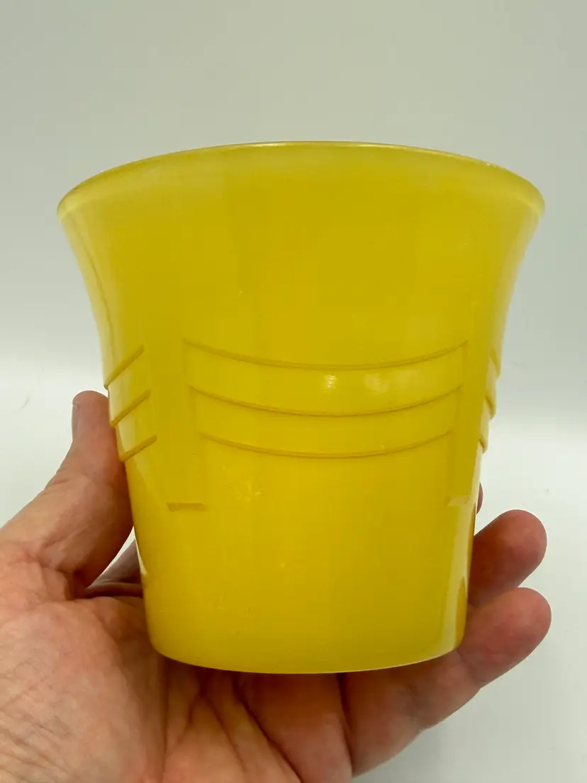 Vintage Art Deco 4" Tall Bright Sunny Yellow Glass Flower Pot Vase Draped Design