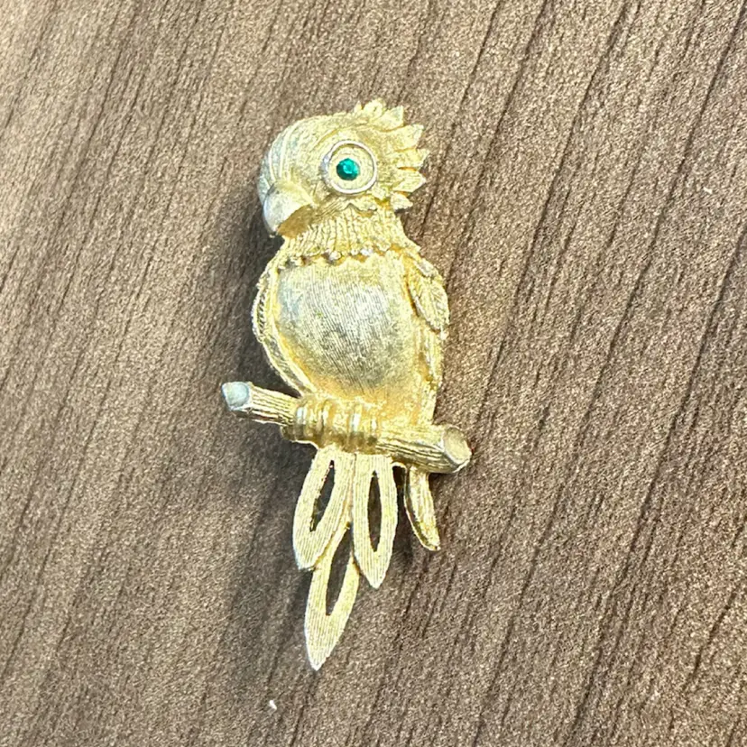 JJ Brooch Parrot Gold-Tone Green Eye