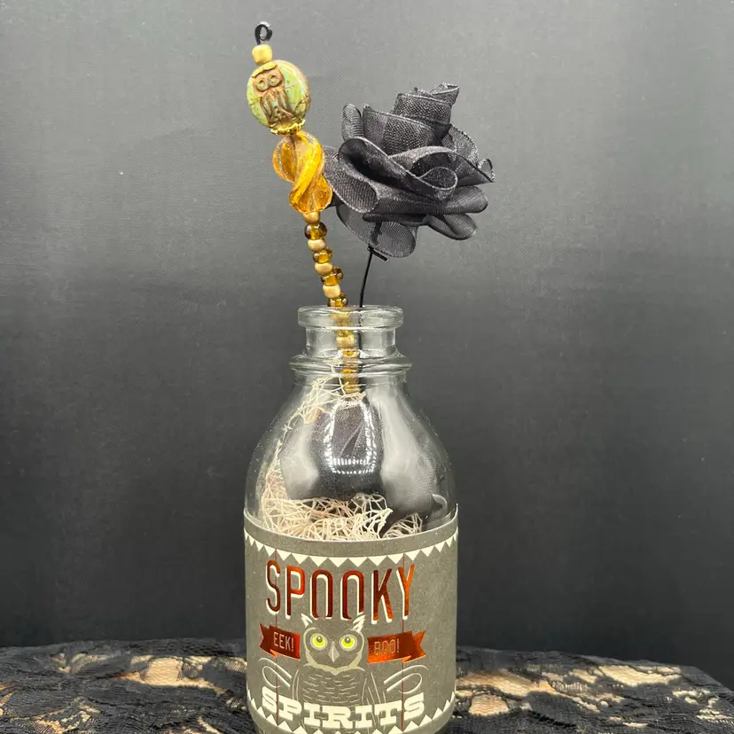 Made By Me “Spooky Spirits” Potion Bottle With Glass Bead Wand And Organza Flower 6.5” x2.5”