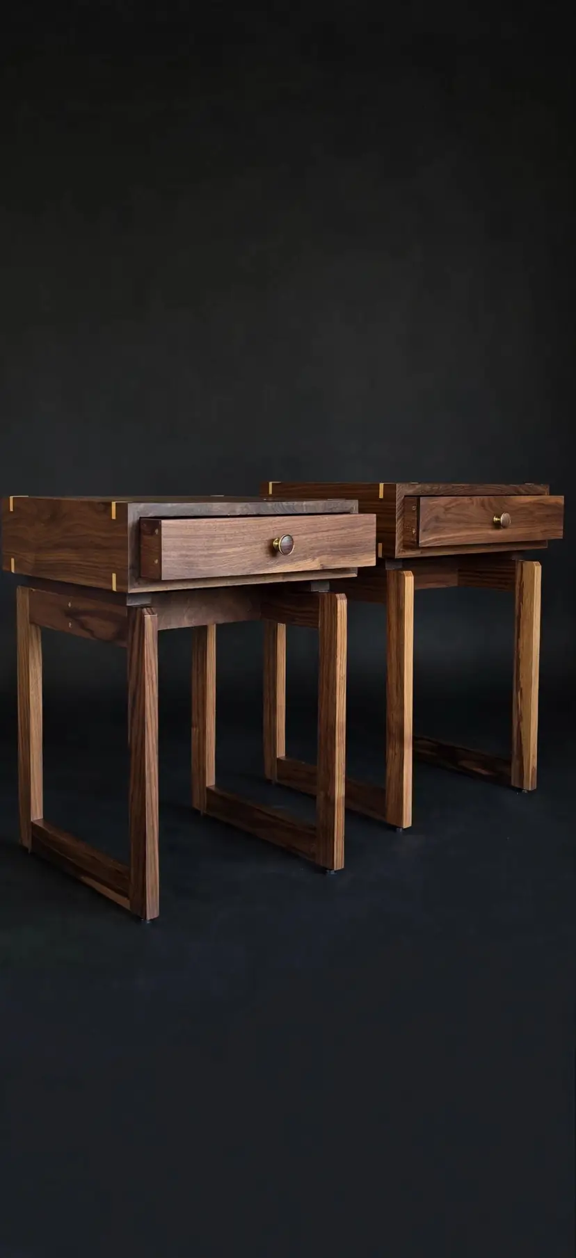 Walnut Nightstand Duo with Brass Accents
