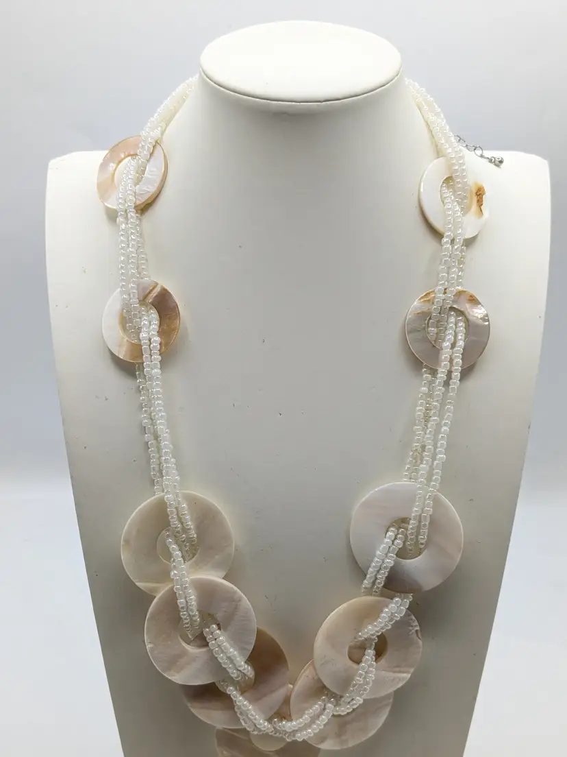 Vintage Boho Multi Strand Mother of Pearl Sead Beed Necklace
