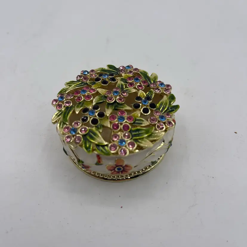 05-enamel And Jewel Trinket Box Floral Design 2.25 Inches