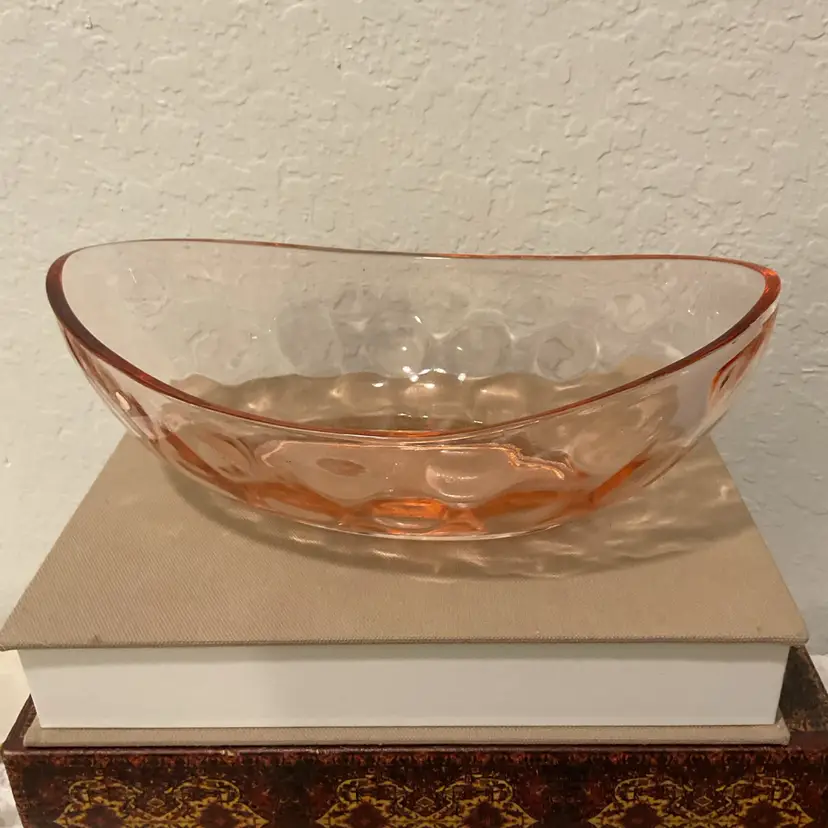 🍁Pink Depression Glass Oval Serving Bowl With Matching Glass Serving Set Check All Pics