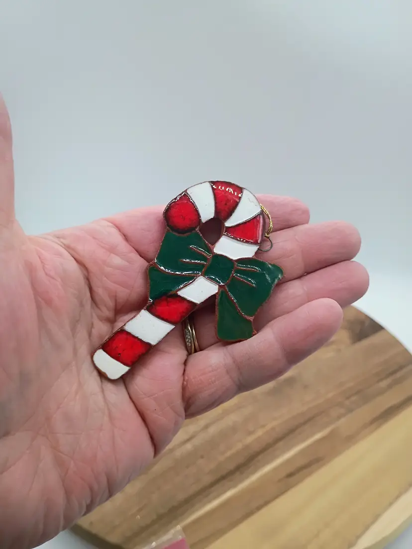 Georgia Clay Company. Terra Cotta Clay Candy Cane Ornament Signed by artist