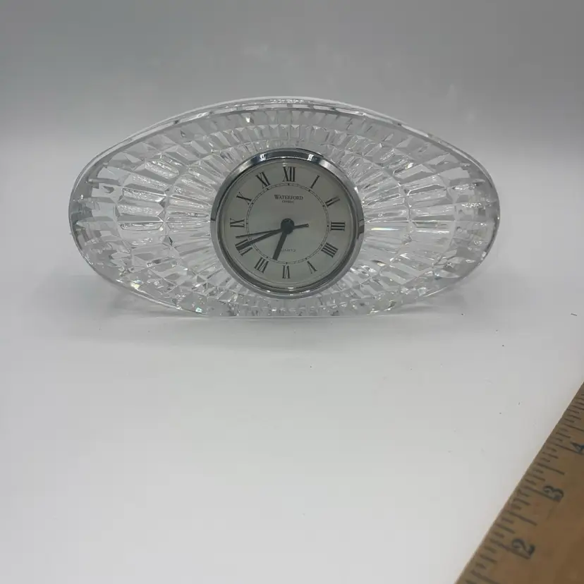 Waterford Sunburst Crystal Quartz Oval Clock 7.5” x 4” Beautiful