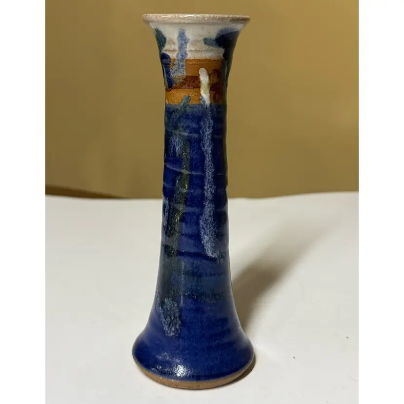 Pottery Bud Vase candle holder Signed by Artist Michael Mahan 6.5” tall