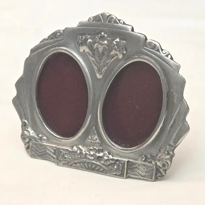 Art Nouveau Style Double Picture Frame by ELIAS  Pewter 1763 Width 2¾” Vintage