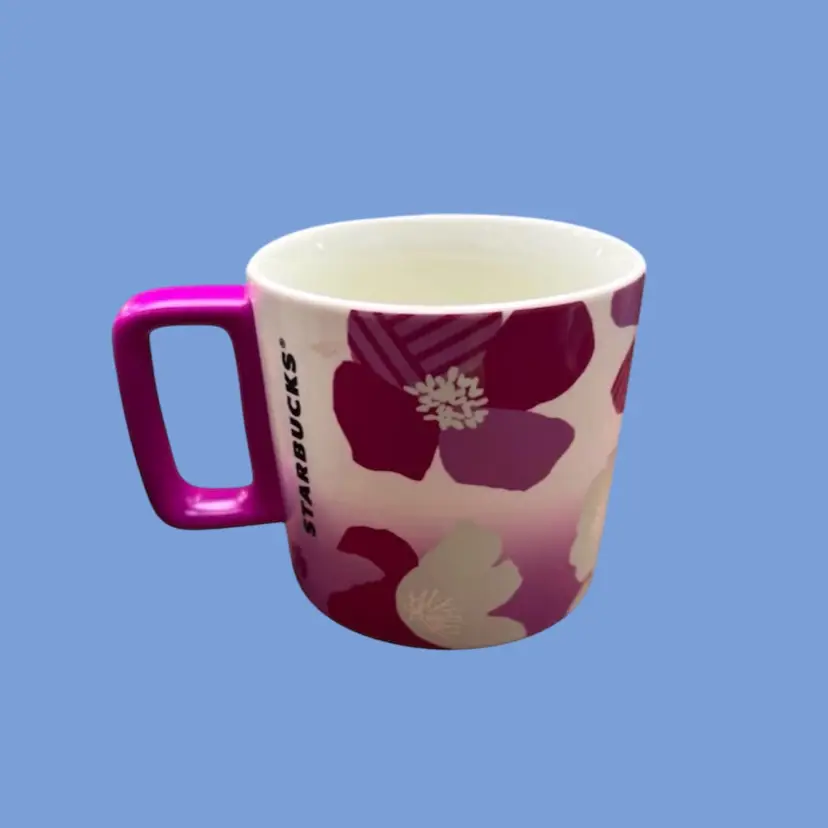 #162- Coffee Mug Cup Starbucks “Pink Fuchsia” Flower