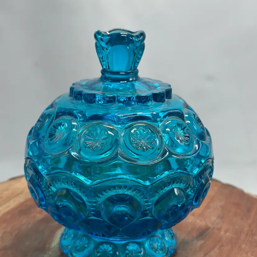 LE Smith Moon & Stars Blue Glass Lidded Compote Candy Dish