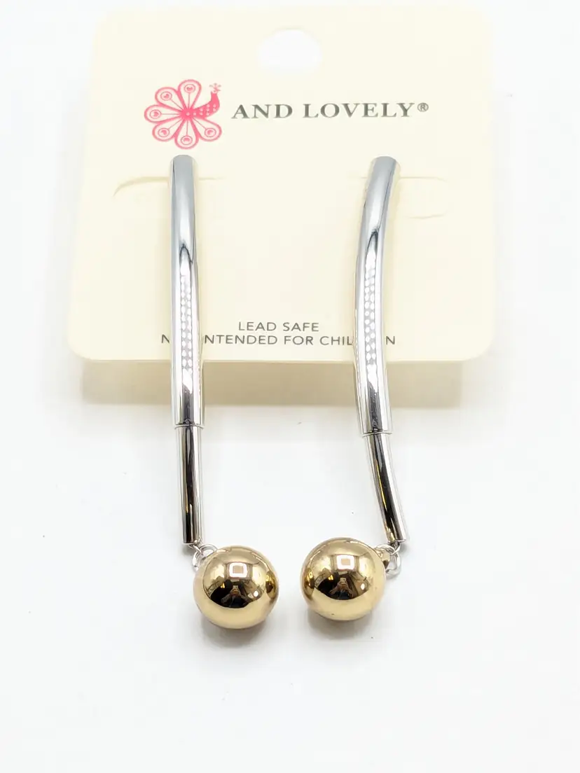 And Lovely Silver and Gold Tone Drop Pierced Earrings NWT