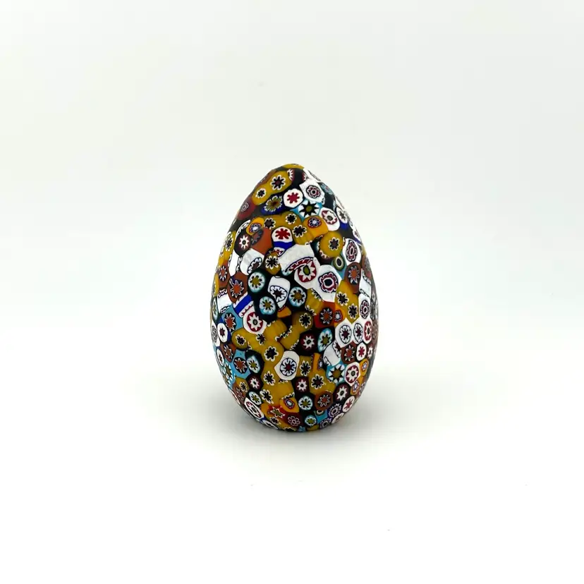 Millefiori Matte Glass Egg Paperweight 1.75”x 3”