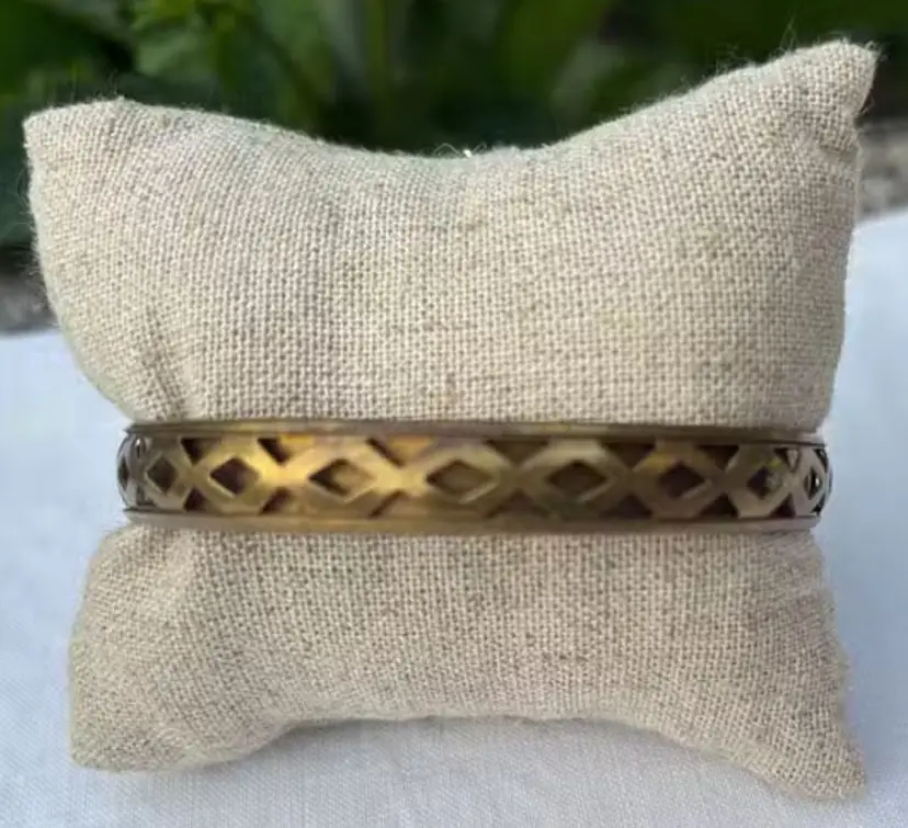Vintage Brass Bangle, Gold Tone Brass Cutout Lattice Bangle Bracelet