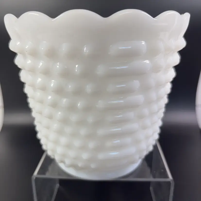 Fire King, White Milk, Glass, Hobnail Pattern, Dish, Or Planter