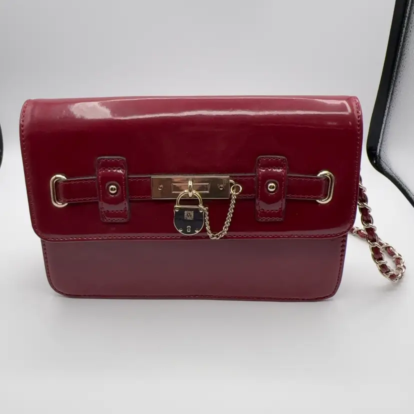 Anne Klein red patent faux leather shoulder bag