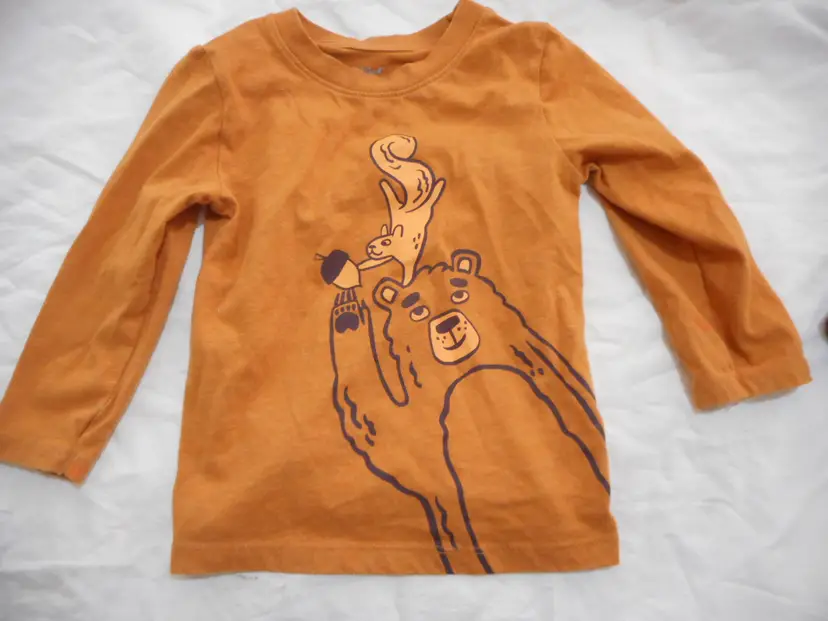 Cat & Jack Sz 2T Long sleeve bear and squirrel Tee T-Shirt Orange / Brown