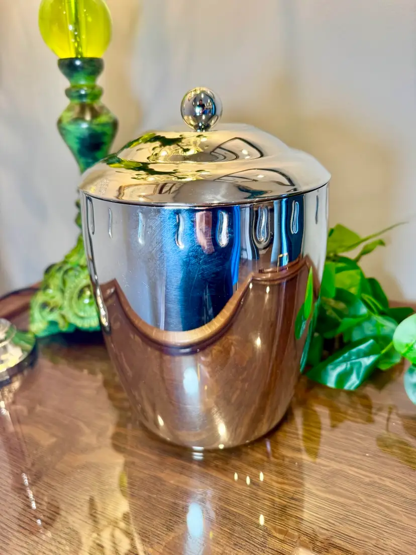 😻 Vintage Copco Stainless Steel Lidded Biscuit Jar / Ice Bucket – 9”